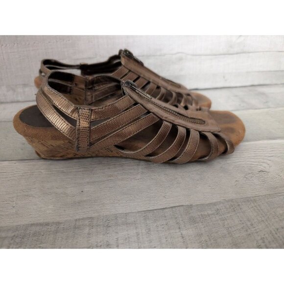 American Eagle Bronze Gladiator Sandals Wedge Heel Cork Sole US Size 7 - Picture 1 of 6